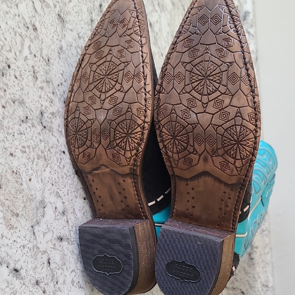 Nocona Turquoise and Black Western Heeled Boots - Picture 6 of 7